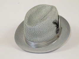 Men's BRUNO CAPELO Stingy Brim Fedora Braid Straw Hat Santa Cruz SC617 Silver image 3