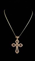 10kt gold necklace - renaissance revival 3&quot; cross - dark garnet - sterli... - $275.00