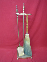 Vintage Antique Brass Fireplace Tool Set 2 Piece Tools Footed Stand - $39.59