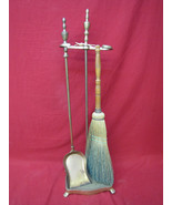 Vintage Antique Brass Fireplace Tool Set 2 Piece Tools Footed Stand - £31.14 GBP