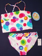 NWT Angel Beach Girl&#39;s 2 Pc Multi Color Polka Dot Tankini Swimsuit, Size... - $17.99
