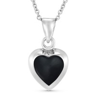 Dainty Black Onyx Sweet Heart Sterling Silver Love Forever Necklace - £14.59 GBP