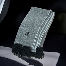 Vintage Mercedes Benz Herringbone Throw Blanket Gray- 3” Black Fringe On... - £37.55 GBP