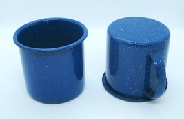 Pair 2 Blue Enamelware Cup with Handle White Speckles Small 3&quot; Tall - $94.23 MXN