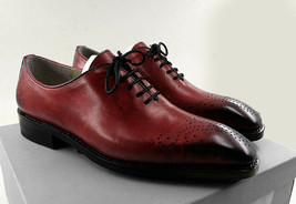 Men&#39;s Brown Color Burnished Brogue Toe Lace up Oxford Real Leather Shoes US 7-16 - £110.19 GBP
