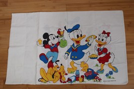 Vtg Walt Disney Productions Mickey Minnie Donald Duck Pluto Picnic Pillowcase - £15.13 GBP