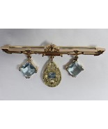 Art Deco Aquamarine 14K Gold Brooch  Pin 2 Tone - $1,519.05