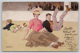 BANG! Couple Roller Skating Wipe Out Kid In Rink 1907 Stillwater PA Post... - $9.95