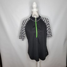 Womans Jofit Short Sleeve Zip Neck Black/White/Green Check Golf Shirt Si... - £19.93 GBP
