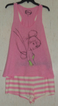 New Womens Disney Tinkerbell Pink Heather &amp; Stripes Knit Pajama Set Size Xl - £20.14 GBP