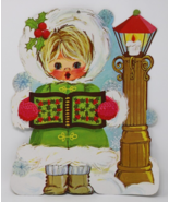 Christmas Caroler Girl by Lampost Die Cut Wall Decoration Vintage - $461.89 MXN