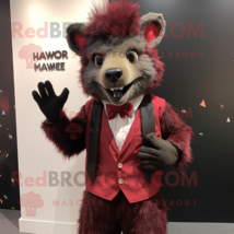 Maroon Aye-Aye mascot costume character dressed with a Blazer and Suspenders - £932.39 GBP