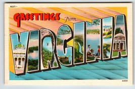 Greetings From Virginia Large Big Letter Linen Postcard Unposted Metropolitan - $9.00