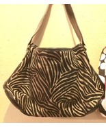 TALBOTS Zebra Handbag Black Leather Tan/Black Fabric - $103.22 CAD