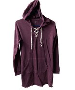 So Perfectly You Hoodie Womens Small Burgundy Red Long Sleeved Laced Long - $13.74