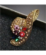 Vintage Look Gold Plated Gold stones Hat Brooch Suit Coat Broach Pin Col... - £9.48 GBP