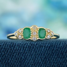 9K Yellow Gold Natural Emerald and Diamond Vintage Style Ring Christmas ... - $700.00