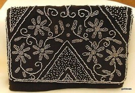 Vintage Evening Clutch Bag Black with Tiny Beads 6.5 x 4.5&quot; - $25.15