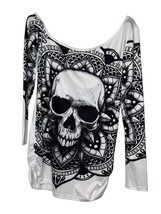 Dressfo Women&#39;s Top Gothic Skull Bone Print Long Sleeve Off Neck White S... - $24.44