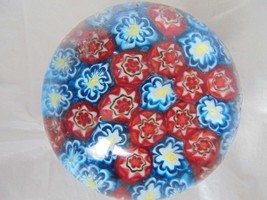 MURANO GLASS ITALY original paperweight with flowers blue &amp; red paper weight fro - £27.52 GBP