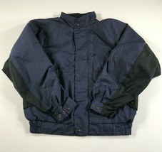 Dryjoys by FootJoy Jacket Mens Medium Blue Black Herringbone Full Zip Thick - $56.09