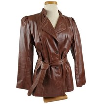 Vintage W.B. Place Womens Leather Jacket 36 Medium Brown Belted Button F... - $62.99