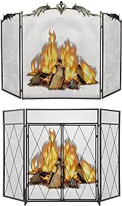 BEAMNOVA Fireplace Screen with Door 49.8x31.9 in + 50x32 in 3-Panel Deco... - $333.99