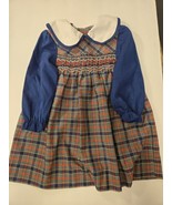 Vintage 1970s Dark Blue Plaid Smocked Dress with Peter Pan Collar Size 2T - $22.49