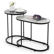 2-in-1 Design Faux Marble Top Tea Table Nesting Coffee Table Set of 2 - £65.30 GBP