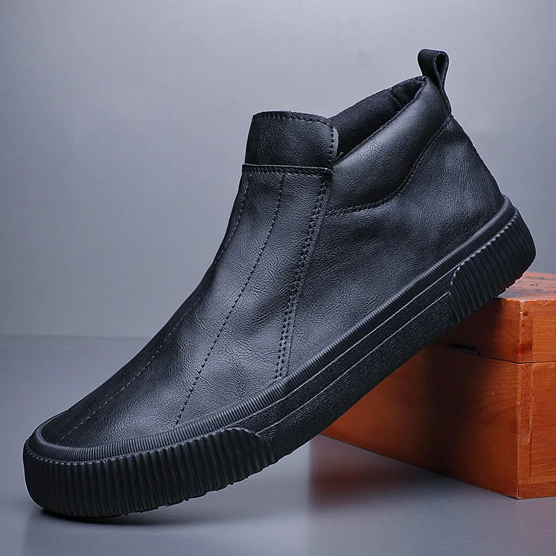 New Men Leather Casual Shoes Spring Fashion Simple Slip-on Leisure Flat ... - $52.29