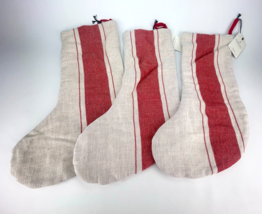 Hearth And Hand with Magnolia Holiday Stocking Collection Red Cream Canvas Lot 3 - £21.95 GBP