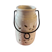 Ceramic Lantern Hanging White Blessed Tea Light Black Wire Bail Canning Jar - $11.65