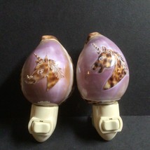 Pair Unicorn Purple Cowrie Sea Shell Night Light Carved Kitchen Bathroom... - $16.40