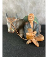 Vintage Hand Painted Ceramic Chinese Farmer with Water Buffalo - £76.31 GBP