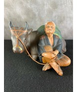 Vintage Hand Painted Ceramic Chinese Farmer with Water Buffalo - $97.02