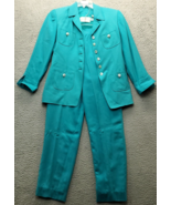 Dana Buchman 2 Piece Suit Women&#39;s 6P Blue Silk Pockets Notch Lapel Butto... - $46.87