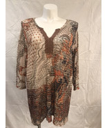 B.L.E.U. Woman Lightweight Top 3/4 Sleeve Browns/Oranges Lace V-Neck Siz... - $35.66 CAD