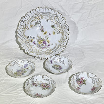 Vintage Victorian 4 Piece Set Serving &amp; Small Bowls Floral Design with Gold Trim - £22.90 GBP