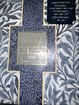 WILLIAM MORRIS  WILLOW BOUGH INDIGO 4pc QUEEN SHEET SET NIP Beauitful - $119.42