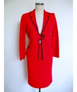 Vintage 60s 70s Wool Knit Skirt Suit XS 2 Red Gray Pencil Skirt Mod Butt... - £63.86 GBP