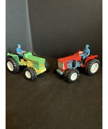 2 Vintage Farm Motor Tractors with Driver 1 Red &amp; 1 Green Great Condition - $14.46