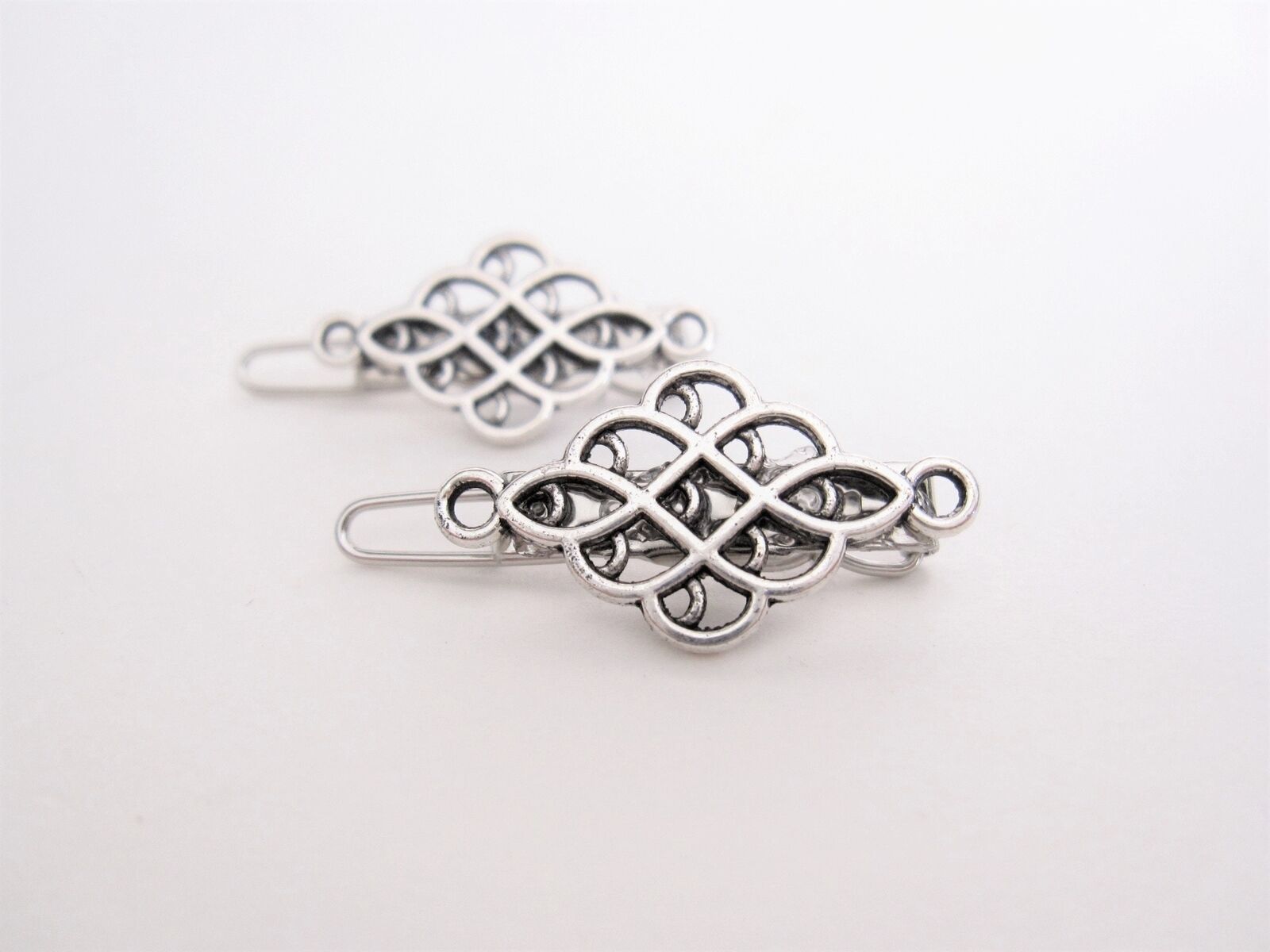 Primary image for 2 extra tiny small silver metal knot hair pin clip barrette fine thin hair