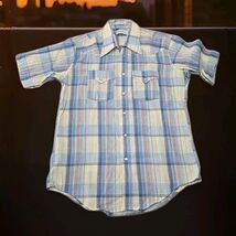 Sheplers Vtg Pearl Snap Shirt Mens Sz 16.5 Western Rockabilly Plaid Made... - $25.74
