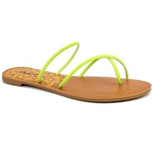 Qupid Athena Flip Flops for Women Neon Yellow Faux Leather Flat Sandals - 8 NIB - £11.09 GBP