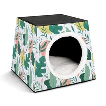 Mondxflaur Cartoon Leaf Cat Beds for Indoor Cats Cave Bed 3 in 1 Pet House - £26.36 GBP