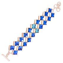 Blue and Aqua Mystic Quartz Square Gemstone 925 Silver Handmade Toggle Bracelet - £38.36 GBP