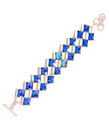 Blue and Aqua Mystic Quartz Square Gemstone 925 Silver Handmade Toggle B... - $67.00 CAD
