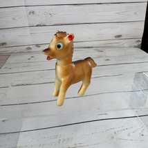 Vintage Rubber Toy Horse Figurine With Blue Eyes &amp; Red Ear Accents Collectible R - $14.84