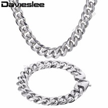 Mens Necklace Bracelet Polished Jewelry Set Silver Color 316L Stainless Steel Ch - £36.88 GBP