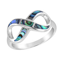 Eternity of Love Infinity Rainbow Abalone Shell Sterling Silver Band Ring-10 - £17.04 GBP